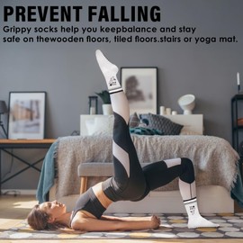 QBEJIME 3 Pairs Pilates Socks Non Slip Women, Grip Yoga Socks, Cute Reformer Pilates Socks Cuff Embroidery Pattern For Home, Gym Barre Sports Fitness Dance Ballet Hospital Pregnant