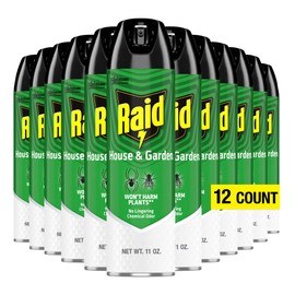 Raid House & Garden Bug Killer Aerosol Kills Bugs on Contact Won’t Harm Plants Indoor and Outdoor Use 11 Ounce (Pack of 12)