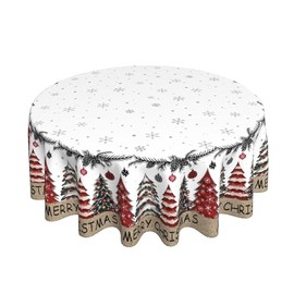 KIYIYZER Merry Christmas Round Tablecloth 60 Inch Festival Decoration Christmas Tree Table Cover Anti-Wrinkle Waterproof Wipeable Tablecover for Kitchen Home Dining Party Decor