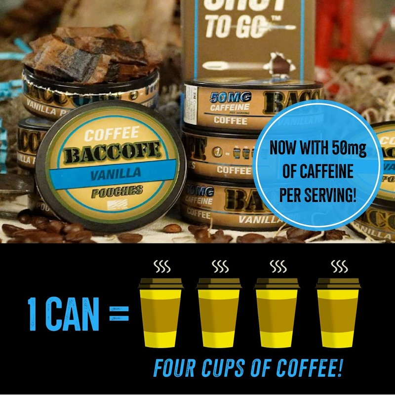 5 Cans, BaccOff Vanilla Coffee Pouches, 50 MG of Caffeine