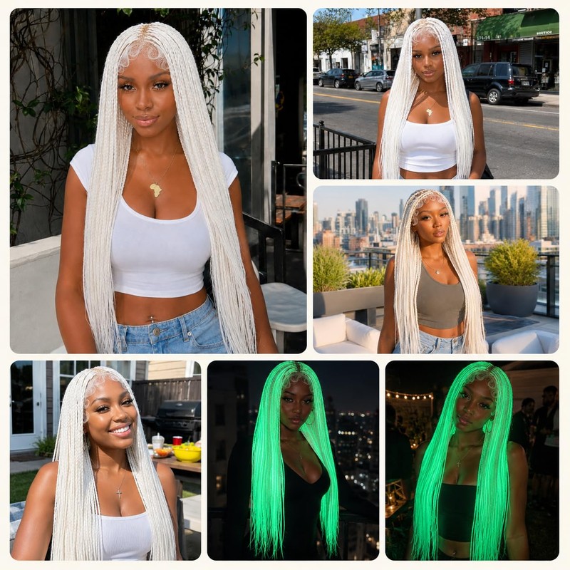 Orgwigs White Glow in the Dark Knotless Box Braided Wig