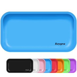 roygra Rolling Tray, Large Metal Tray, Cigarette Pre Roll Smoking Accessories, Portable Matte Rolling Trays for Smokers, Home Table Decor, Patio Decorations, 10.6 x 6.3 inch - Blue