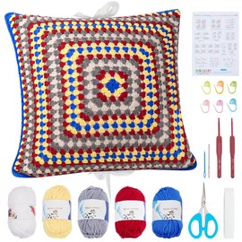 WEBEEDY Crochet Pillowcase Kit for Beginners,Granny Squares Crochet Pillowcase Kit with Step-by-Step Video Tutorials,Complete Crochet Starter Kit for Adults Knitting Supplies Christmas Decor Gift