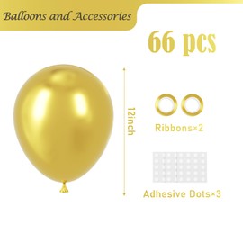 Voircoloria Metallic Gold Balloons, 66pack 12inch Chrome Gold Latex Party Balloons for Graduation, Wedding, New Year, Birthday, Baby Shower, Anniversary Party Decorations