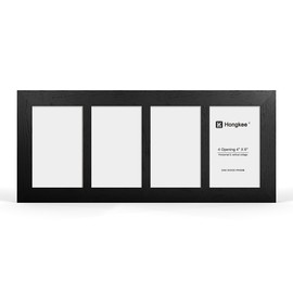 Hongkee 4x6 Oak Wood Picture Frame Collage, Real Glass and Solid Wooden Frames, Display 4 4x6 Picture Frame - Horizontal or Vertical Wall Mounting(1Pack, Black)