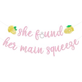 She Found Her Main Squeeze Banner, Lemon Themed Shower, Couples Bridal Shower,Bachelorette Party, Lemon Theme Bridal Shower Party Decorations,Pre-strung, Pink Glitter