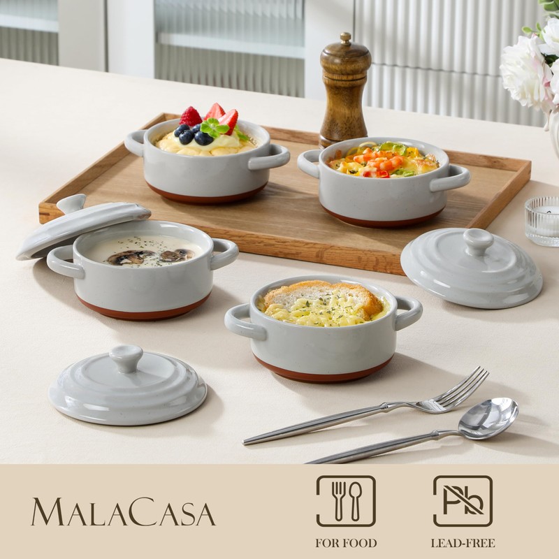 MALACASA Mini Cocotte Set - 12 OZ Ramekins with Lids
