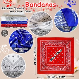 TFengfly 24 Pack Paisley Bandanas Bulk Unisex Cowboy Bandanas Head Scarf Necktie Face Cover (Red,White,Royal Blue)