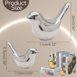 Auvotuis 2 Pcs Modern Style Animal Statues, Decorative Silver Ornaments Birds Statues, Ceramic Decor for Office Desktop, Bookshelf, Bedroom, Living Room, Cabinets