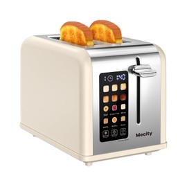 Mecity 2 Slice Touch Screen Toaster, 1.5" Wide Slot, Stainless Steel Smart Toaster for Bagels, Muffins, Waffles, Gluten-Free Breads, Defrost, Reheat, Timer, 825W, Cream Color