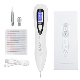 CHRERNA Skin Tag Removal Kits, Mole Remover Kit with 9 Modes &LCD Display Replaceable Kits, Plasma Pen Kits for Verruca, Age Spots, Freckle,Watt, Nevus (White)