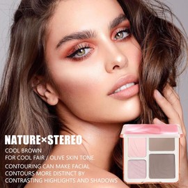Paleta Contorno De Maquillaje 4 En 1, Resaltador, Cara Iluminador Polvo Shimmer Glow Larga Duración, Con Brillo Natural, Apta Para Todo Tipo De Piel, Pincel Incluido