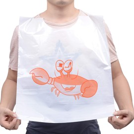 MGTECH 30 Pack 23 Inch Crab Bibs Thick Disposable Plastic Funny Seafood Apron for Adults