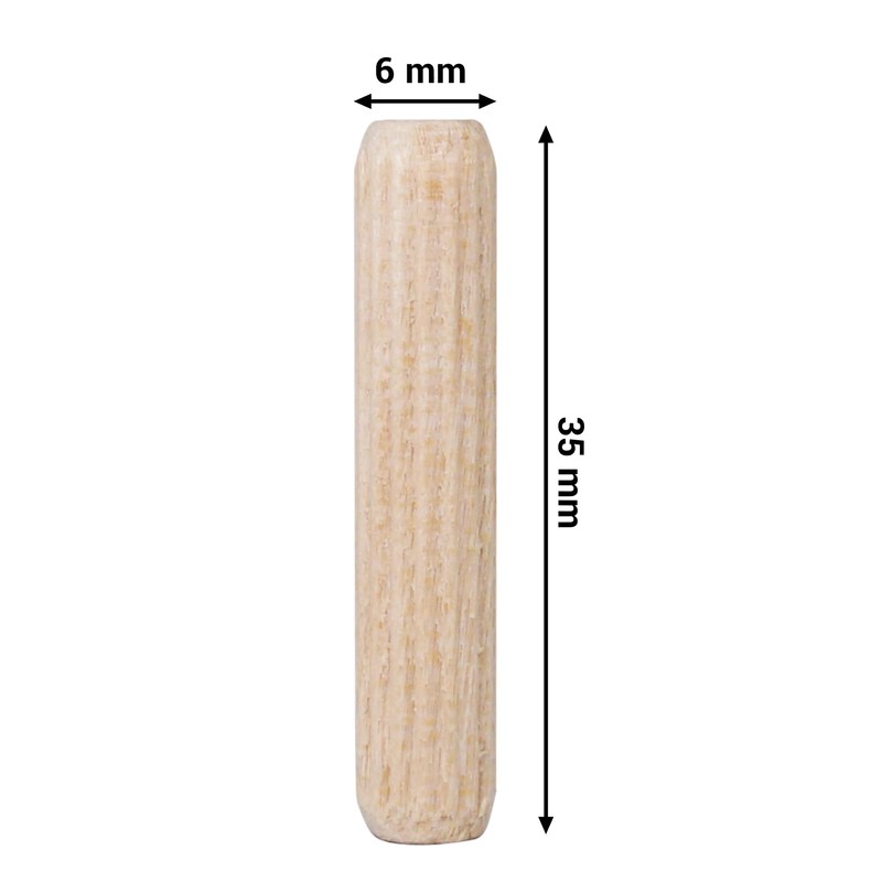 SKIR'CO (Pack of 100) Wooden Dowels 6x35mm Grooved Wood Dowels
