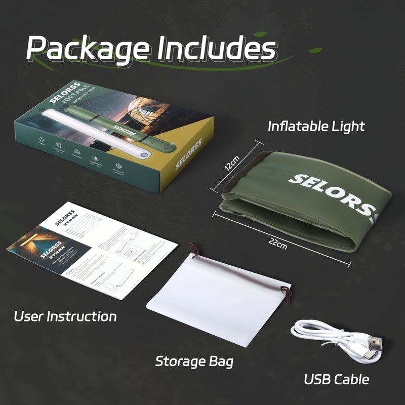 SELORSS Inflatable Outdoor Camping Light, Meets IP66 Waterproof Standard, Provides