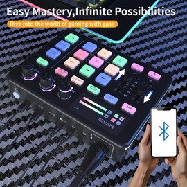 Gaming Audio Mixer for PC, Audio Interface Sound Board w/RGB Effect, Support Bluetooth, XLR/TRS Microphone, 48V Phantom Power, Voice Changer Live Streaming, Podcasting, Content Create(Not for USB Mic)