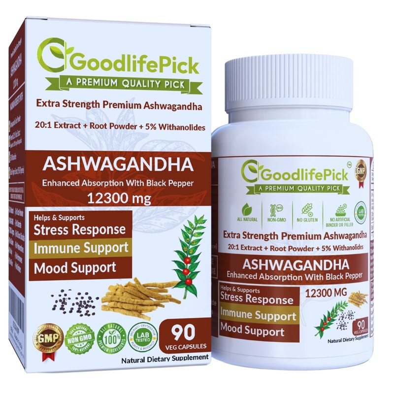 Premium Ashwagandha 12300 MG & 5% Withanolides Black Pepper 90