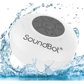 Soundbot SoundBot? SB510 HD Water Resistant Bluetooth 4.0 Shower Speaker, Handsfree Portable Speakerphone with Built-in Mic, 6hrs of Playtime, Control Buttons and Dedicated Suction Cup for Showers (White)