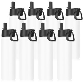 Neihepal 22 oz Insulated Kids Water Bottle with Straw Lid Bulk 8 Pack,Reusable Double Wall Vacuum Metal Flask Keeps Cold and Hot,18/8 Stainless Steel Sports Bottles for School & Travel(White,8 Set)