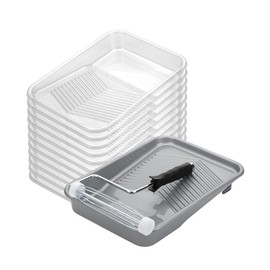 Bates- Paint Tray Set, 9-Inch, 12 pcs, Plastic Paint Tray with 10 Tray Liner, Textured Deep Capacity Disposable Paint Tray with Wire Roller Frame, Paint Pan Liners, Transparent Paint Pans Trays