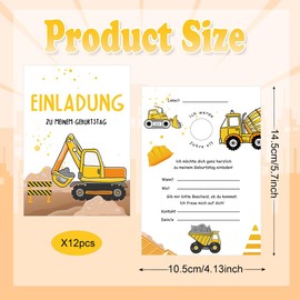 Capaneus Pack of 12 Digger Invitation Cards Children's Birthday Party Invitations Boys Girls Invitation Digger Children's Birthday Party Invitations Digger Decoration Children's Birthday Party