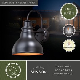 VAXCEL Delano 1 Light Dusk to Dawn Bronze Gold Farmhouse Barn Dome Outdoor Wall Lantern