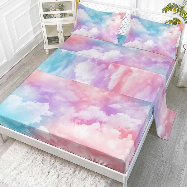 Smell Sunshine Pink Blue Cloud Sky Sheets Set 4Pcs for