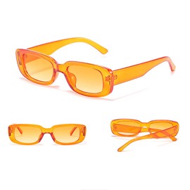 RUNHUIS Retro Rectangle Sunglasses Women Men Chunky Sunglasses Vintage Small Square Fashion Glasses, orange