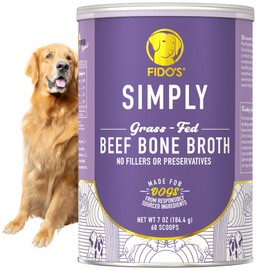 Fido's Grass-Fed Beef Bone Broth for Dogs 7oz with 94% Protein - Picky Eaters Human Grade Bone Broth Powder for Dogs - Made in USA - No Preservatives - Supports Joints + Gut Health - 60 Scoops
