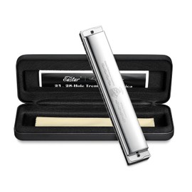 Eastar Admiral 24 Holes Harmonica, Key of C Tremolo Harmonica for Beginners Adults Kids, Performance Competition Mouth Organ with Hard Case and Cloth, Silver