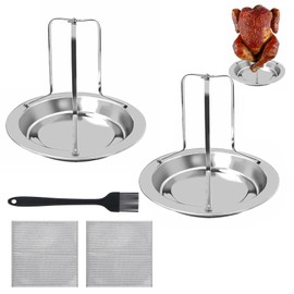 NCZCDZSW Chicken Stand, Pack of 2 Vertical Chicken Roasters, Stainless Steel with Oil Brush and 2 Cleaning Cloths, Foldable, Non-Stick Chicken Holder, Grill, Portable Chicken Holder for Ovens, Grills,