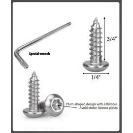 Anti Theft License Plate Screws,Tamper Resistant Licence Plate Kit,for Front Rear Frame Holder Mounting 1/4" Rust Proof Stainless Steel Bolts Fasteners Kit (Silver) 1996-2023