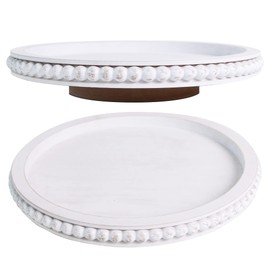 HPC Decor 12Inch Beaded Lazy Susan- Wooden Lazy Susan Organizer for Farmhouse Table Decor, Round Turntable for Table Cabinet,Countertop- Kitchen Turntable 360 Degrees Rotating Table Spinning Tray.