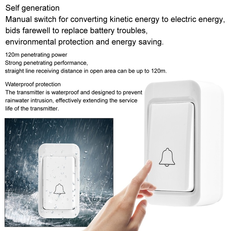 Self Generation Smart Wireless Doorbell Home Waterproof Door Bell Kit
