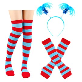 ZLIXING Socks for Dr Seuss Costumes Accessories Kids Adult Girls Women Shirts Outfit Accessories Headband Hat Sock for Thing 1 and 2 Characters Party Clothing Favors