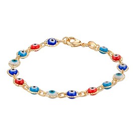 Barzel 18K Gold Plated Multicolored Evil Eye Bracelet for Women - Made in Brazil, 7.5 Inch, Brass, no gemstone