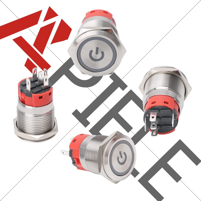 APIELE 19mm Latching Push Button Switch 3/4" 12V Power Symbol