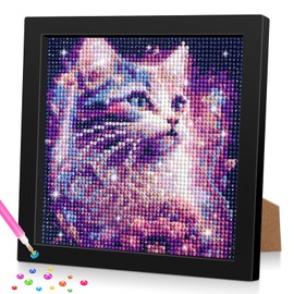 Lxmsja 5D DIY Diamond Painting Children Cat Animals Diamond Painting Pictures Children Adults Diamond Painting Girls with Frame Girls Gifts 4-13 Years, Arts Craft for Home Wall Decor
