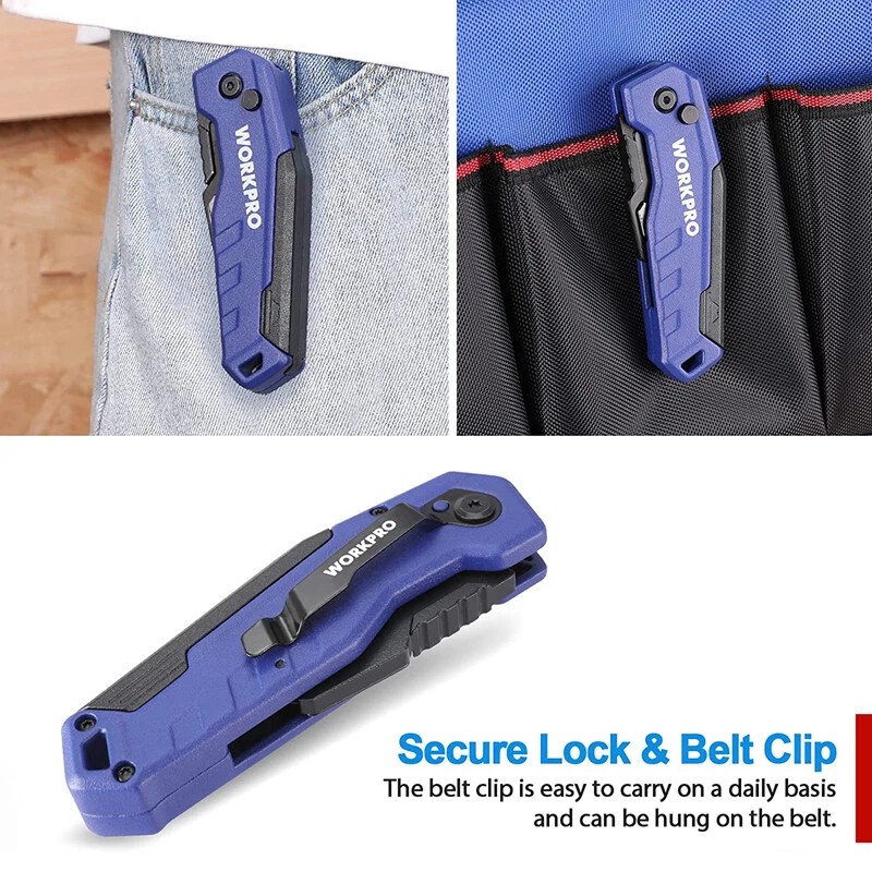 WORKPRO Folding Blue Utility Knife Quick Change Box Cutter 13