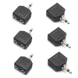 bnafes 3.5mm Mono Male to Dual 3.5mm Female Mono Audio Y Splitter Microphone Converter Headphone Adapter Connector - 6 Pcs