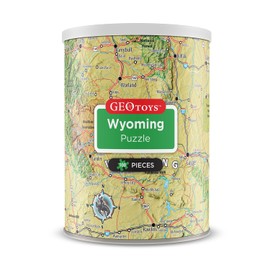 Geotoys Wyoming Mini State Puzzle – 100 Piece Puzzles for Kids and Adults in Portable Can, 13" x 10" Educational Travel Puzzle for Ages 7 and Up – Mini Puzzles to Learn & Explore Geography