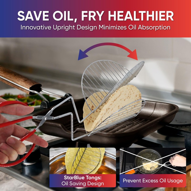 Taco Shell Tongs for Frying by StarBlue - 8 Inch