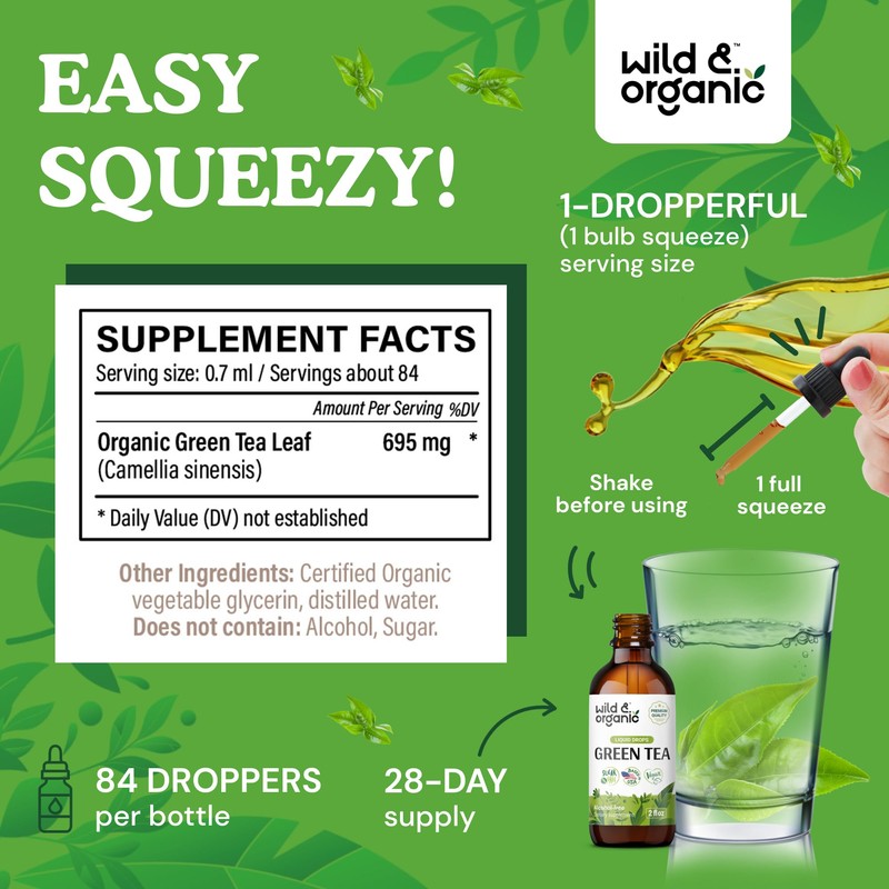 Wild & Organic Green Tea Extract Liquid Drops - Antioxidant