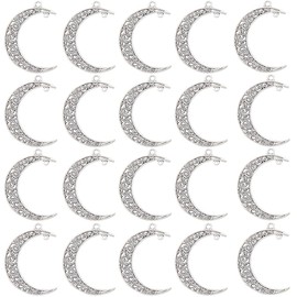 SUNNYCLUE 1 Box 50Pcs Moon Connector Charms Silver Crescent Moon Charm Witchy Connectors Alloy Retro Celestial Luna Link Charm for Jewellery Making Charms Supplies DIY Necklace Bracelet Earrings Women