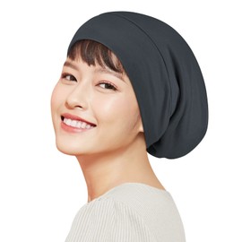 LULUSILK Silk Nightcap 100% Natural Silk Long Hair Hair Cap Moisturizing Beauty Hair Sleeping Mother's Day Unisex, Charcoal