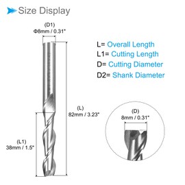 CoCud 2-Flute Spiral End Mill Bits, 8mm Diameter 38mm Length, High Speed Steel Straight Milling Cutter with Storage Case- (Applications: for Plywood Hardwood Plastic),