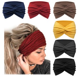 AQOKKA Extra Wide Headbands for Women Large Turban Headband Non Slip Boho Elastic Hairband Hair Twisted Knot Head Bands Accessories