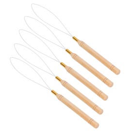 5PCS Hair Extension Loop Needle Beech Wood Handle Pulling Hook Tool for Hair Extensions & DIY Crafting