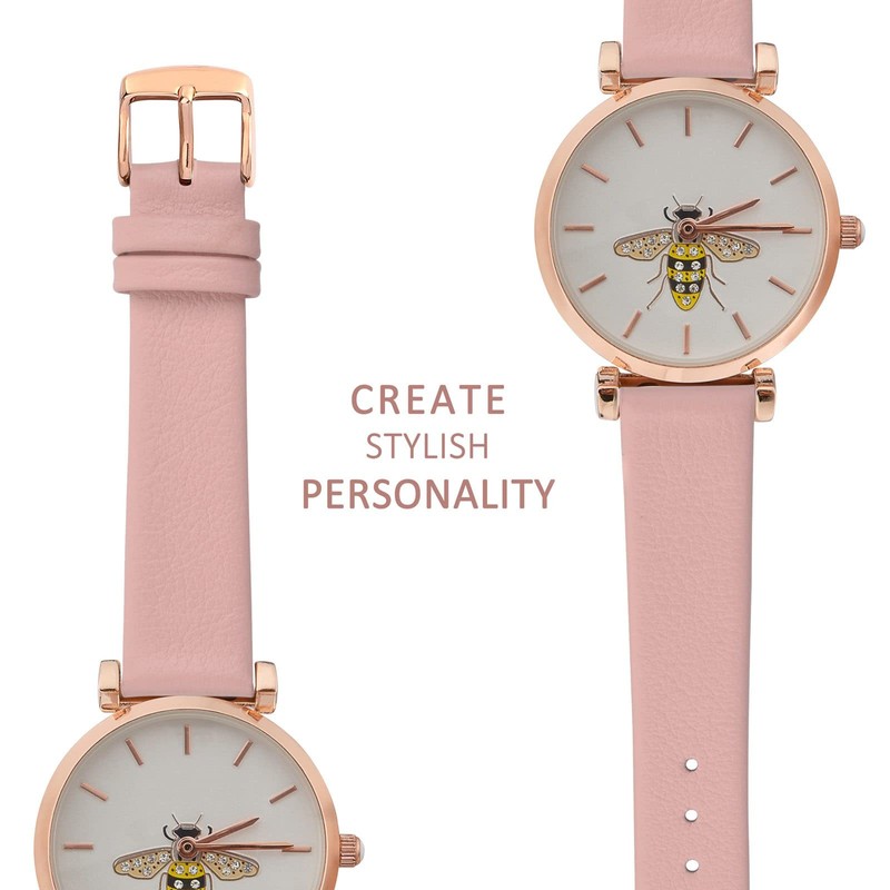 WOCCI 14mm Elegant Leather Watch Strap for Ladies with Rose
