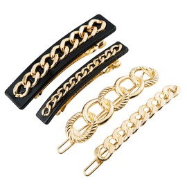 4 Pcs Set Metal Alloy Chain Shape Hair Barrettes Fashion Resin Spring Clip Hair Clips Hair Pins Women Headwear Hair Accessories